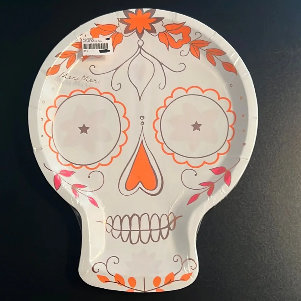 Meri Meri candy skull party bundle: plates w/matching napkin & swirl cups-NWT